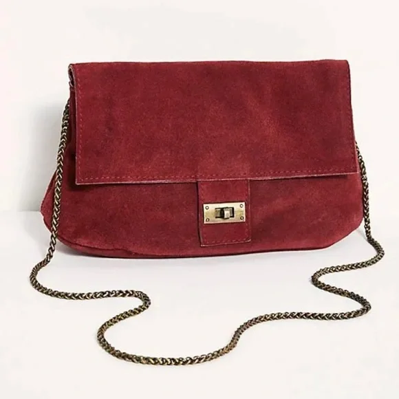 NWT Free People Slouchy Suede Chain Shoulder Bag Color: Burnt Bowen MSRP $58 - Picture 11 of 16